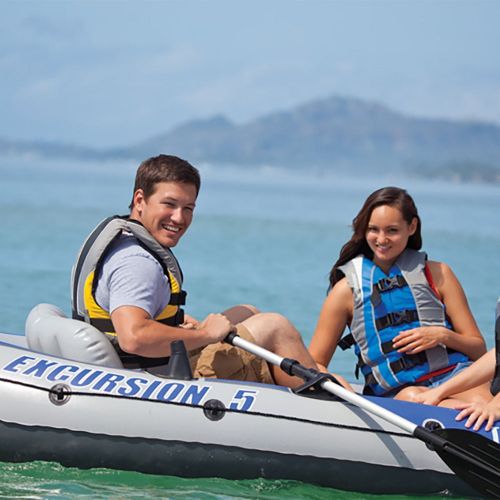 인텍스 Intex Excursion 5 Person Inflatable Rafting and Fishing Boat Set with 2 Oars