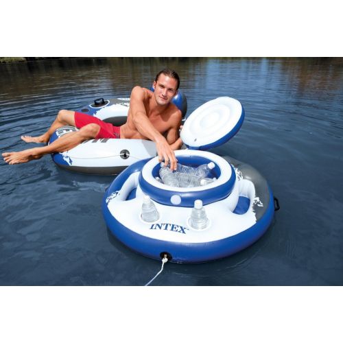 인텍스 Intex River Run I Inflatable Floating Tube Raft (4-Pack) with Mega Chill Cooler