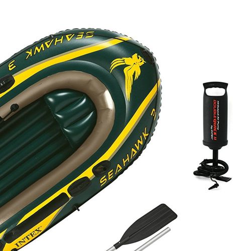 인텍스 Intex Seahawk 3 Person Inflatable Boat Set with Aluminum Oars & Pump (2 Pack)