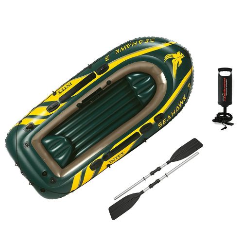 인텍스 Intex Seahawk 3 Person Inflatable Boat Set with Aluminum Oars & Pump (2 Pack)