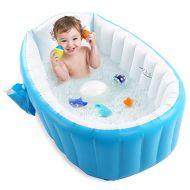 [아마존베스트]Baby Inflatable Bathtub, Pawsky Portable Infant Toddler Bathing Tub Non Slip Travel Bathtub Mini Air Swimming Pool Kids Thick Foldable Shower Basin, Blue