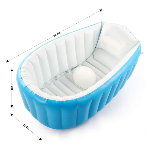  [아마존베스트]Baby Inflatable Bathtub, Pawsky Portable Infant Toddler Bathing Tub Non Slip Travel Bathtub Mini Air Swimming Pool Kids Thick Foldable Shower Basin, Blue