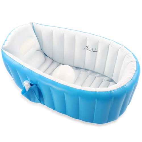  [아마존베스트]Baby Inflatable Bathtub, Pawsky Portable Infant Toddler Bathing Tub Non Slip Travel Bathtub Mini Air Swimming Pool Kids Thick Foldable Shower Basin, Blue