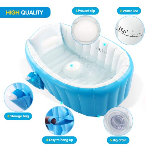  [아마존베스트]Baby Inflatable Bathtub, Pawsky Portable Infant Toddler Bathing Tub Non Slip Travel Bathtub Mini Air Swimming Pool Kids Thick Foldable Shower Basin, Blue