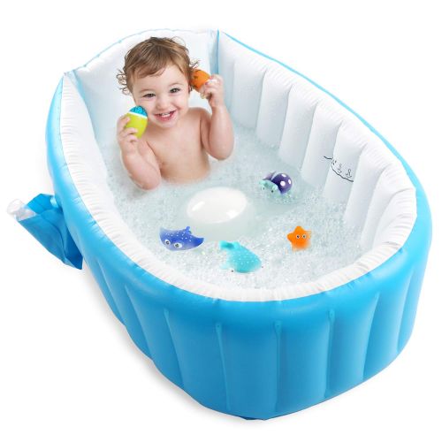  [아마존베스트]Baby Inflatable Bathtub, Pawsky Portable Infant Toddler Bathing Tub Non Slip Travel Bathtub Mini Air Swimming Pool Kids Thick Foldable Shower Basin, Blue