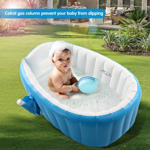  [아마존베스트]Baby Inflatable Bathtub, Pawsky Portable Infant Toddler Bathing Tub Non Slip Travel Bathtub Mini Air Swimming Pool Kids Thick Foldable Shower Basin, Blue