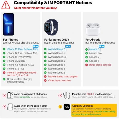 [아마존베스트]Intoval Wireless Charger, True 3 in 1 for Apple iPhone/iWatch/Airpods, Qi-Certified Charging Station for iPhone 12/11/Pro/Max/XS/Max/XR/XS/X, iWatch 6/SE/5/4/3/2, Airpods Pro/2/1 (
