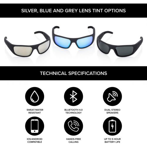  [아마존베스트]Inventiv Sport Wireless Bluetooth Audio Sunglasses, Open Ear Headphones Music & Hands-Free Calling, for Men & Women, Polarized Glasses Lenses (Black Frame/Blue Tint)