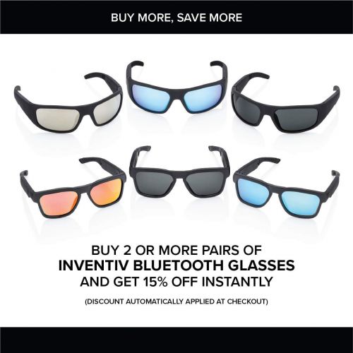  [아마존베스트]Inventiv Sport Wireless Bluetooth Audio Sunglasses, Open Ear Headphones Music & Hands-Free Calling, for Men & Women, Polarized Glasses Lenses (Black Frame/Blue Tint)