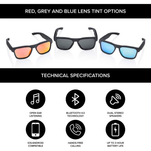  [아마존베스트]Inventiv Wireless Bluetooth Audio Sunglasses, Open Ear Headphones Music & Hands-Free Calling, for Men & Women, Polarized Glasses Lenses (Black Frame / Blue Tint)