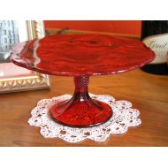 9 Ruby Red Glass Inverted Thistle Pattern Cake Cup Cake Plate Stand