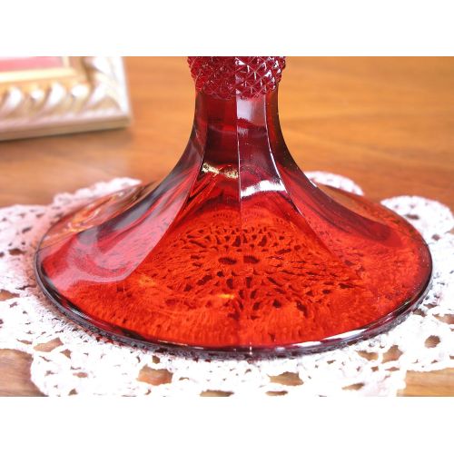  9 Ruby Red Glass Inverted Thistle Pattern Cake Cup Cake Plate Stand