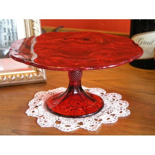  9 Ruby Red Glass Inverted Thistle Pattern Cake Cup Cake Plate Stand