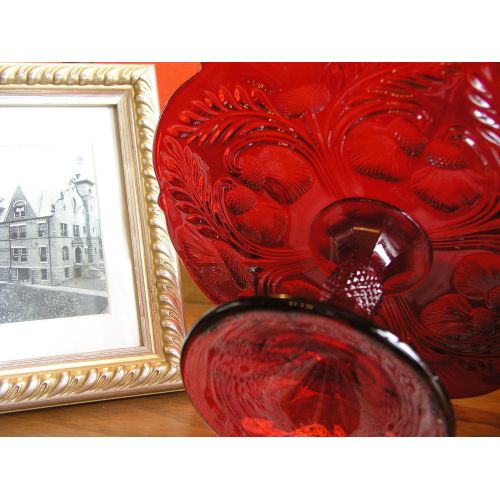  9 Ruby Red Glass Inverted Thistle Pattern Cake Cup Cake Plate Stand
