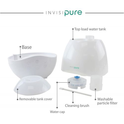  InvisiPure Luna Cool Mist Humidifier (Top Fill) + Essential Oil Diffuser wLED Night Light (7 Colors) - Easy to Clean & Fill - 3 Mist Levels, Multi Timer, Auto Shutoff & 2.5 Liter