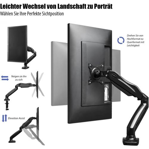  [아마존베스트]Invision Monitor mount - ergonomic gas assisted fully movable single arm for 43-68.5 cm (17-27 inch) screens - tilting with clamp - VESA 75 x 75 and 100 x 100 mm. Weighs 2-6.5 kg