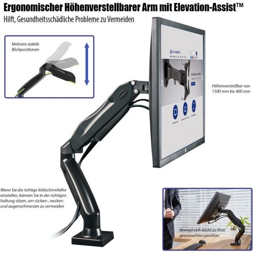  [아마존베스트]Invision Monitor mount - ergonomic gas assisted fully movable single arm for 43-68.5 cm (17-27 inch) screens - tilting with clamp - VESA 75 x 75 and 100 x 100 mm. Weighs 2-6.5 kg