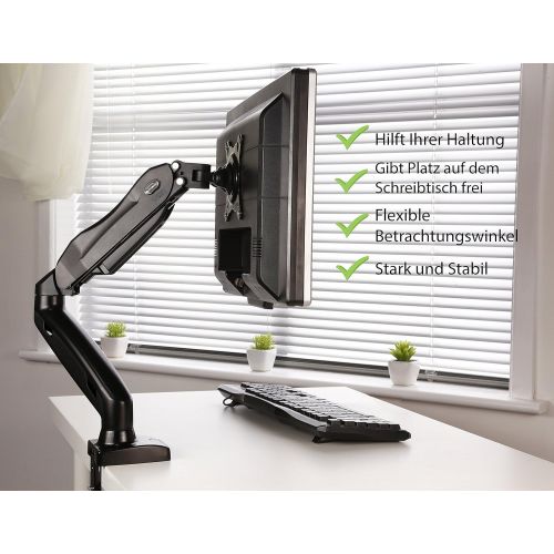  [아마존베스트]Invision Monitor mount - ergonomic gas assisted fully movable single arm for 43-68.5 cm (17-27 inch) screens - tilting with clamp - VESA 75 x 75 and 100 x 100 mm. Weighs 2-6.5 kg