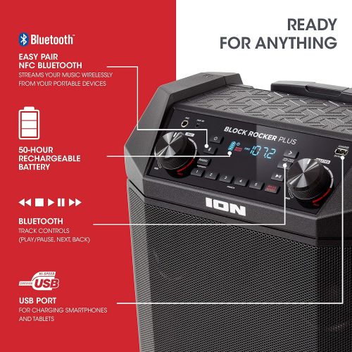  [아마존핫딜][아마존 핫딜] ION Audio Block Rocker Plus | 100W Portable Speaker, Battery Powered with Bluetooth, Microphone & Cable, AM/FM Radio, Wheels & Telescopic Handle and USB Charging For Smartphones &