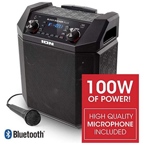  [아마존베스트]ION Audio Block Rocker Plus | 100W Portable Speaker, Battery Powered with Bluetooth Connectivity, Microphone & Cable, AM/FM Radio, Wheels & Telescopic Handle and USB Charging For S