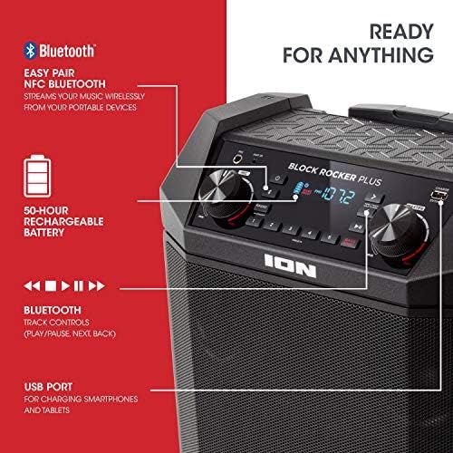  [아마존베스트]ION Audio Block Rocker Plus | 100W Portable Speaker, Battery Powered with Bluetooth Connectivity, Microphone & Cable, AM/FM Radio, Wheels & Telescopic Handle and USB Charging For S