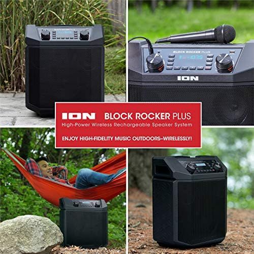  [아마존베스트]ION Audio Block Rocker Plus | 100W Portable Speaker, Battery Powered with Bluetooth Connectivity, Microphone & Cable, AM/FM Radio, Wheels & Telescopic Handle and USB Charging For S