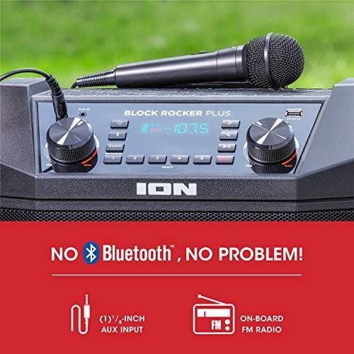  [아마존베스트]ION Audio Block Rocker Plus | 100W Portable Speaker, Battery Powered with Bluetooth Connectivity, Microphone & Cable, AM/FM Radio, Wheels & Telescopic Handle and USB Charging For S