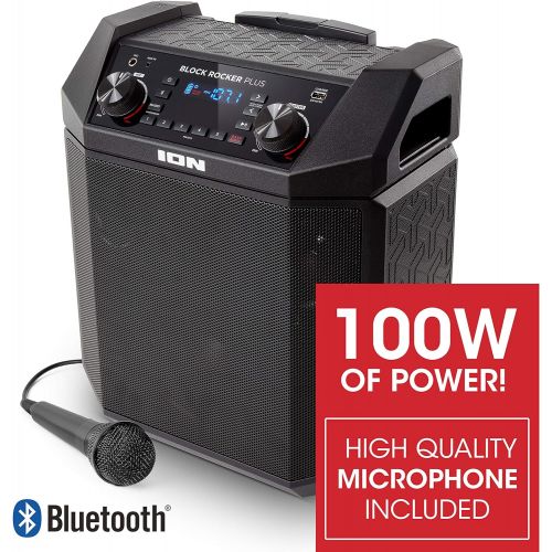  [아마존베스트]ION Audio Block Rocker Plus | 100W Portable Speaker, Battery Powered with Bluetooth Connectivity, Microphone & Cable, AM/FM Radio, Wheels & Telescopic Handle and USB Charging For S