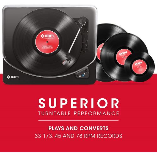  [아마존베스트]ION Audio Air LP - Bluetooth Enabled Three-Speed Vinyl Turntable with USB Conversion - Luxurious Piano Black Finish