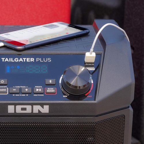  [아마존베스트]ION Audio Tailgater Plus | Portable Speaker, Battery Powered, with 50 W Power, Bluetooth Connectivity, Microphone & Cable, AM/FM Radio and USB Charging For Smartphones & Tablets