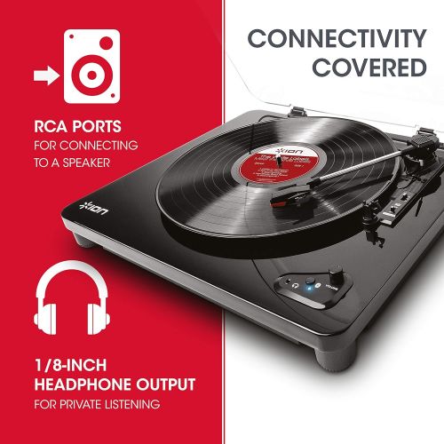  ION Audio Air LP | Vinyl Record Player / Bluetooth Turntable with USB Output for Conversion and Three Playback Speeds  Black Finish