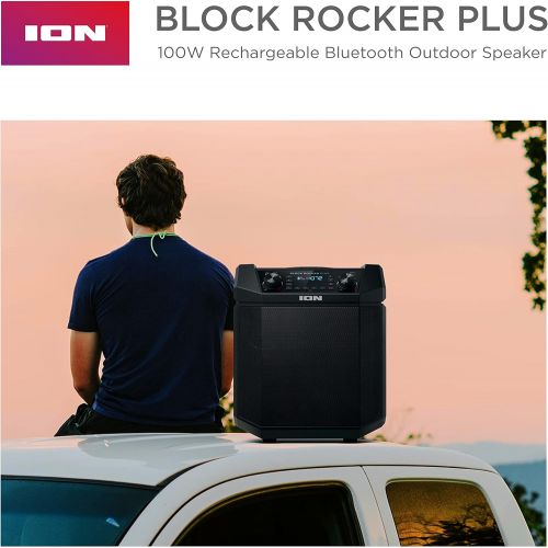  ION Audio Block Rocker Plus - Portable Bluetooth Speaker 100W W/Battery, Karaoke Microphone, AM FM Radio, Wheels & Telescopic Handle and USB Charging