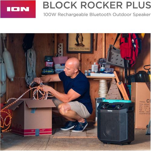  ION Audio Block Rocker Plus - Portable Bluetooth Speaker 100W W/Battery, Karaoke Microphone, AM FM Radio, Wheels & Telescopic Handle and USB Charging