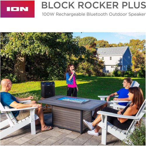  ION Audio Block Rocker Plus - Portable Bluetooth Speaker 100W W/Battery, Karaoke Microphone, AM FM Radio, Wheels & Telescopic Handle and USB Charging