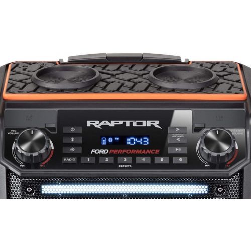  ION Audio Raptor - Ultra-Portable 100-watt Wireless Water-Resistant Speaker with 75-hour Rechargeable Battery, Bluetooth Streaming, AMFM Radio and Multi-Color Light Bar