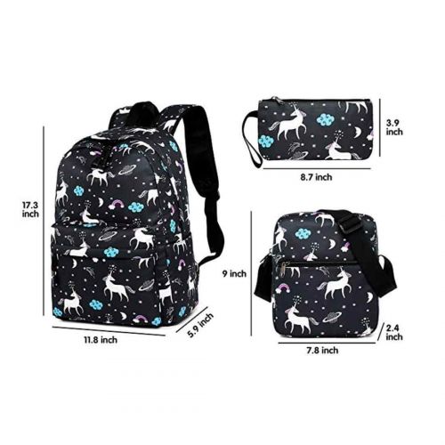  Ioutfit Unicorn Backpack Set Girls Lightweight Canvas School Bookbag Daypack Bags (Black 1)