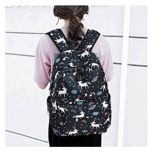  Ioutfit Unicorn Backpack Set Girls Lightweight Canvas School Bookbag Daypack Bags (Black 1)