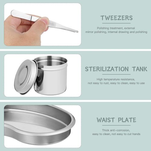  iplusmile Medical Tray Stainless Steel Instrument Tray Sterilizer Surgical Tray with Sterilizing Jar and Tweezer