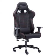 Irene House 802 Series PC Rock Gaming Racing Chair with Headrest/Lumbar Pillows (Black)