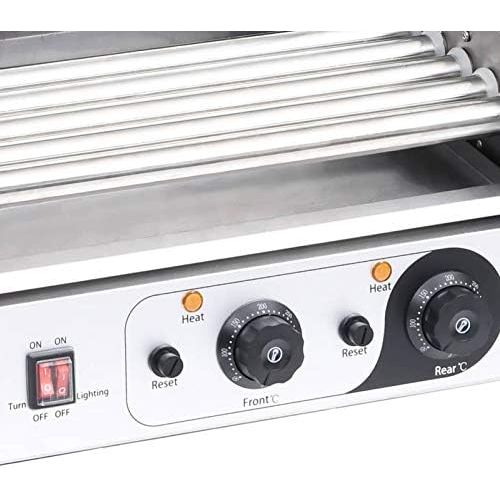  [아마존베스트]Irfora Hotdog Roller Hotdog Grill Hotdog Maker Grill Hot Dog Machine 5 Rolls with Glass Cover 1000W Stainless Steel Wheels