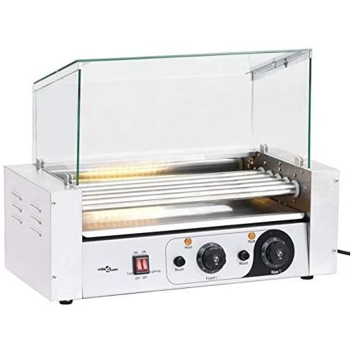  [아마존베스트]Irfora Hotdog Roller Hotdog Grill Hotdog Maker Grill Hot Dog Machine 5 Rolls with Glass Cover 1000W Stainless Steel Wheels