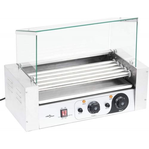  [아마존베스트]Irfora Hotdog Roller Hotdog Grill Hotdog Maker Grill Hot Dog Machine 5 Rolls with Glass Cover 1000W Stainless Steel Wheels