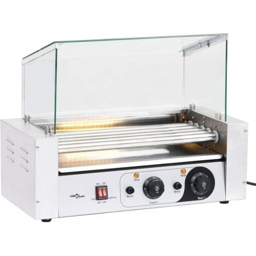  [아마존베스트]Irfora Hotdog Roller Hotdog Grill Hotdog Maker Grill Hot Dog Machine 5 Rolls with Glass Cover 1000W Stainless Steel Wheels