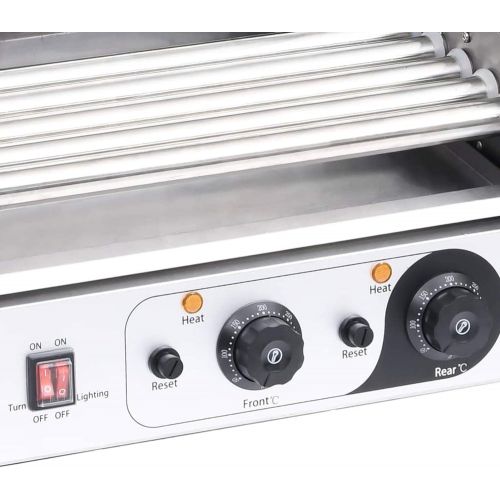  [아마존베스트]Irfora Hotdog Roller Hotdog Grill Hotdog Maker Grill Hot Dog Machine 5 Rolls with Glass Cover 1000W Stainless Steel Wheels