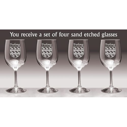  Irish Rose Gifts Furlong Irish Coat of Arms Wine Glasses - Set of 4 (Sand Etched)