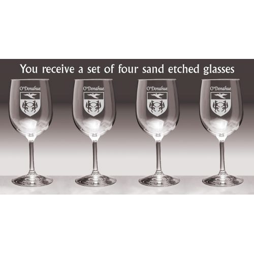  Irish Rose Gifts ODonahue Irish Coat of Arms Wine Glasses - Set of 4 (Sand Etched)