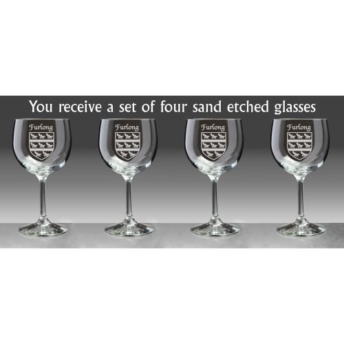  Irish Rose Gifts Furlong Irish Coat of Arms Red Wine Glasses - Set of 4 (Sand Etched)