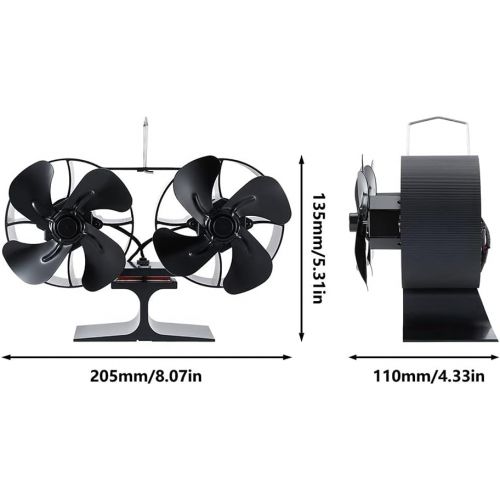  Irishom 8 Blades Aluminum Alloy Fireplace Fan Dual Head Fireplace Heat Powered Stove Fan Wood Stove Fans Silent Eco Friendly with Top Carry Handle for Fireplace Efficient Heat Dist