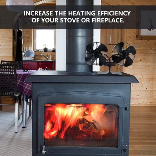  Irishom 8 Blades Aluminum Alloy Fireplace Fan Dual Head Fireplace Heat Powered Stove Fan Wood Stove Fans Silent Eco Friendly with Top Carry Handle for Fireplace Efficient Heat Dist