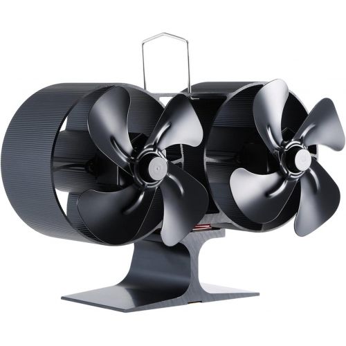  Irishom 8 Blades Aluminum Alloy Fireplace Fan Dual Head Fireplace Heat Powered Stove Fan Wood Stove Fans Silent Eco Friendly with Top Carry Handle for Fireplace Efficient Heat Dist